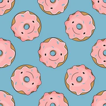 Cute funny donuts seamless pattern. Vector illustration. Stock Illustration