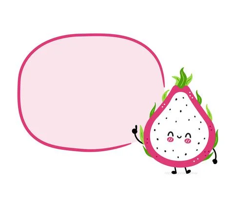 Cute funny dragon fruit with speech bubble. Vector hand drawn cartoon kawaii Stock Illustration