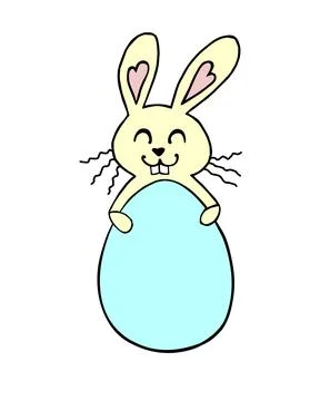 Cute funny easter bunny with egg shaped frame. Vector hand drawn doodle flat  Illustrazione stock