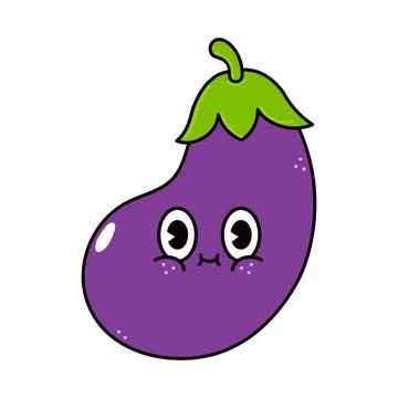 Cute funny eggplant character. Vector hand drawn traditional cartoon vintage, Stock Illustration