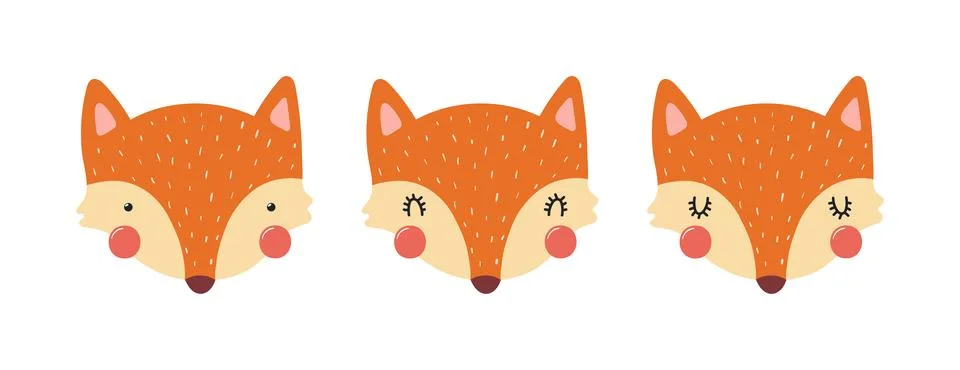 Cute funny fox faces illustrations set. Stock Illustration