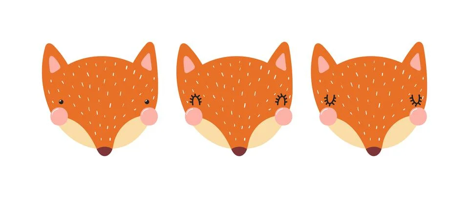 Cute funny fox faces illustrations set. Stock Illustration