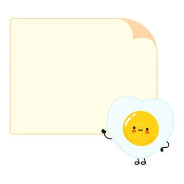 Cute funny fried egg character with speech bubble. Vector hand drawn cartoon  Stock Illustration