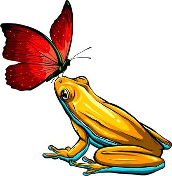 Cute funny frog with butterfly. vector illustration on white background Stock Illustration