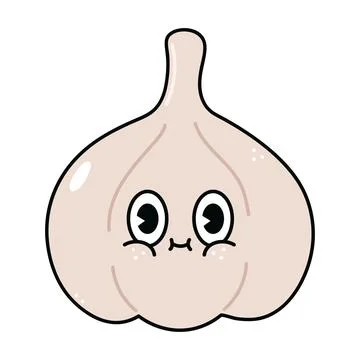 Cute funny garlic character. Vector hand drawn traditional cartoon vintage, r Stock Illustration