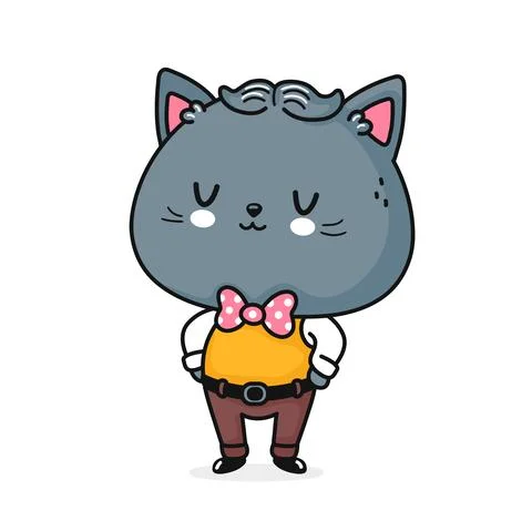 Cute funny gentleman cat. Vector flat line cartoon kawaii character illustration Stock Illustration