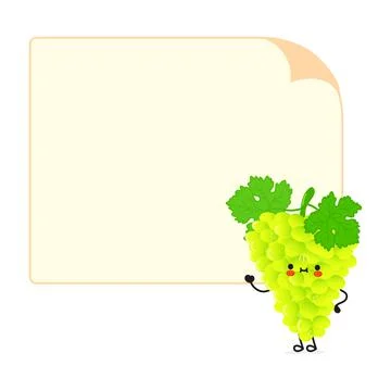 Cute funny grape character with speech bubble. Vector hand drawn cartoon kawa Stock Illustration