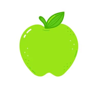 Cute funny green apple. Vector hand drawn cartoon kawaii character illustrati Stock Illustration