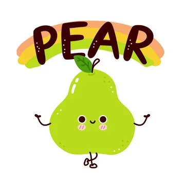 Cute funny green pear. Vector flat line cartoon kawaii character illustration Stock Illustration