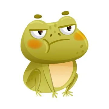 Cute funny grumpy frog. Green toad cartoon character vector illustration Illustrazione stock