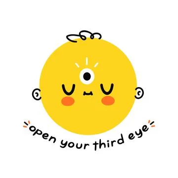 Cute funny head with third eye. Open your third eye slogan. Vector hand drawn Illustrazione stock