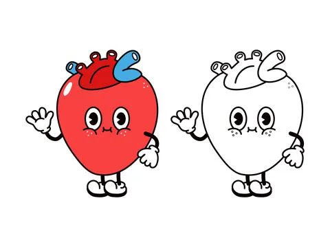 Cute funny heart character. Vector hand drawn traditional cartoon vintage, re Stock Illustration