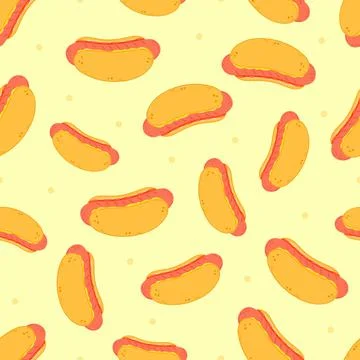 Cute funny hotdog pattern character. Vector hand drawn cartoon kawaii charact Stock Illustration