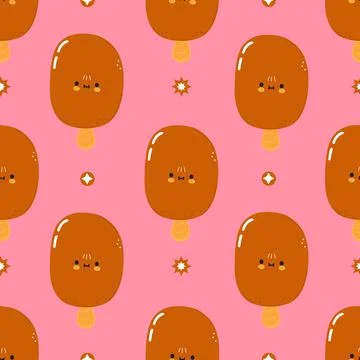 Cute funny ice cream pattern character. Vector hand drawn cartoon kawaii char 스톡 일러스트
