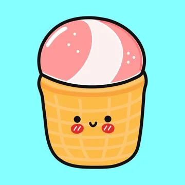 Cute funny Ice cream. Vector hand drawn cartoon kawaii character illustrati.. Illustrazione stock