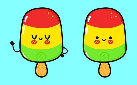 Cute funny Ice cream. Vector hand drawn cartoon kawaii character illustrati.. Stock Illustration