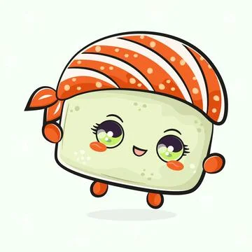 Cute funny jumping Sushi. Vector hand drawn cartoon kawaii character illust.. Stock Illustration