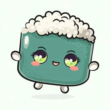 Cute funny jumping Sushi. Vector hand drawn cartoon kawaii character illust.. Stock Illustration