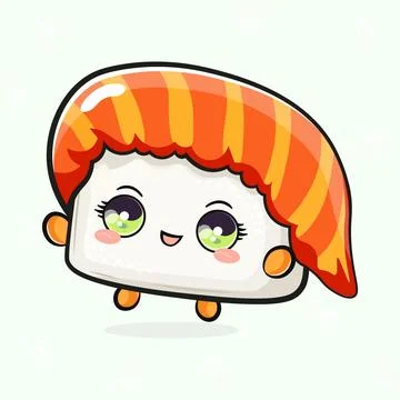 Cute funny jumping Sushi. Vector hand drawn cartoon kawaii character illust.. Illustrazione stock