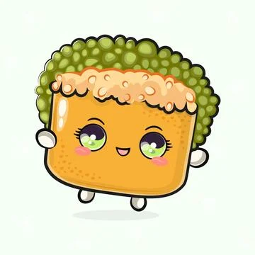 Cute funny jumping Sushi. Vector hand drawn cartoon kawaii character illust.. Stock Illustration