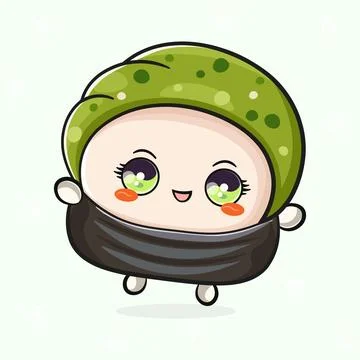 Cute funny jumping Sushi. Vector hand drawn cartoon kawaii character illust.. Stock Illustration