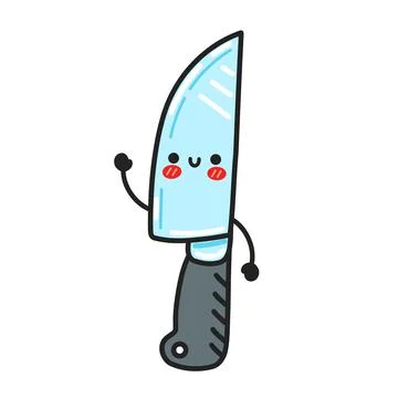 Cute funny kitchen chef knife character. Vector flat cartoon kawaii character Stock Illustration