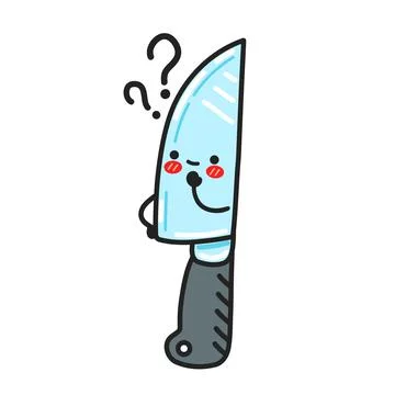 Cute funny kitchen chef knife character with question mark. Vector flat cartoon Stock Illustration