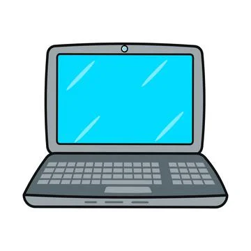 Cute funny laptop character. Vector hand drawn cartoon kawaii character illus Stock Illustration