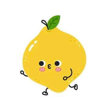 Cute funny lemon jogging. Vector flat line cartoon kawaii character illustration Stock Illustration