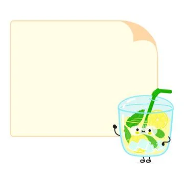 Cute funny lemonade character with speech bubble. Vector hand drawn cartoon k 스톡 일러스트