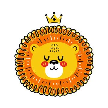 Cute funny lion with crown. Vector scandinavian style cartoon character Stock Illustration