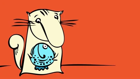 Cute funny looking cat feeling happy after catching a special kind of fish with Stock Footage 131682514