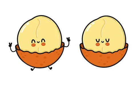Cute funny macadamia character. Vector hand drawn cartoon kawaii character il Stock Illustration