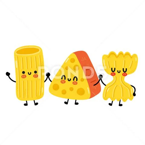 Cute funny macaroni pasta noodles character Vector Image