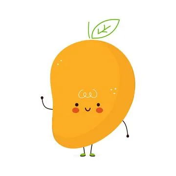 Cute funny Mango fruit character. Vector hand drawn cartoon kawaii character Illustrazione stock