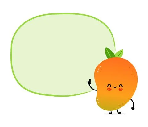 Cute funny mango fruit with text box. Vector hand drawn cartoon kawaii character Stock Illustration