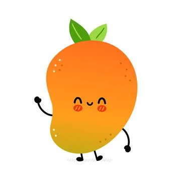Cute funny mango fruit. Vector hand drawn cartoon kawaii character illustration Stock Illustration