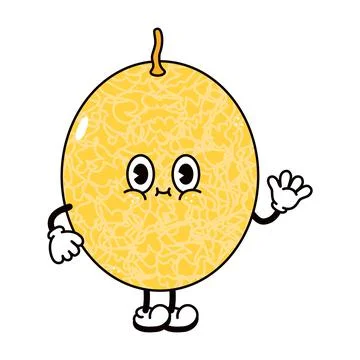Cute funny melon waving hand character. Vector hand drawn traditional cartoon Illustrazione stock