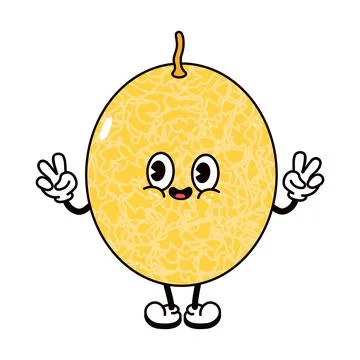 Cute funny melon waving hand character. Vector hand drawn traditional cartoon Stock Illustration