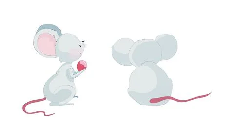 Cute funny mice characters set. Side and back view of lovely little mouse Illustrazione stock