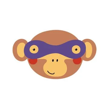 Cute funny monkey superhero face in mask cartoon character illustration. Illustrazione stock