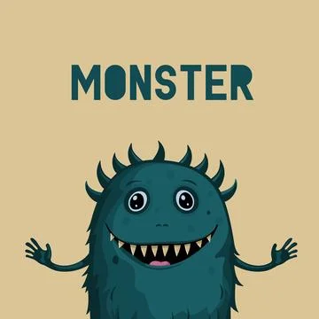Cute funny monster. Halloween character. Design poster, cards. Vector Stock Illustration