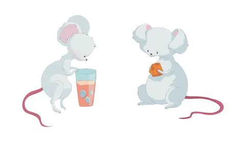Cute funny mouse characters set. Lovely little mice activities cartoon vector Illustrazione stock