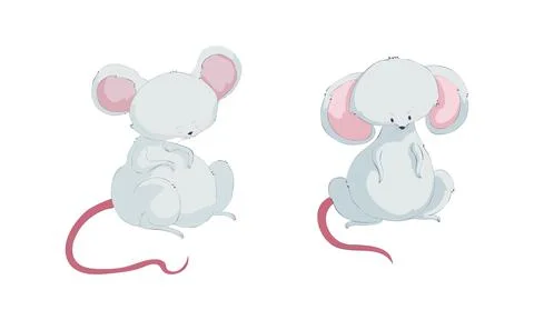 Cute funny mouse characters set. Lovely well fed mice sitting on floor cartoon Illustrazione stock
