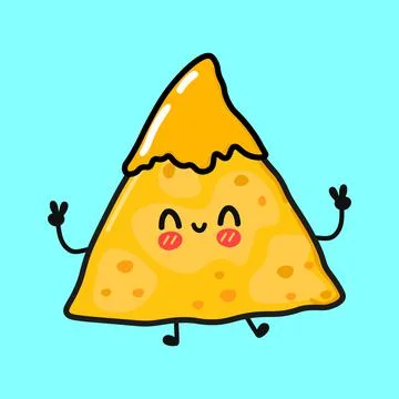 Cute funny nachos character. Vector hand drawn cartoon kawaii illustration ic Stock Illustration