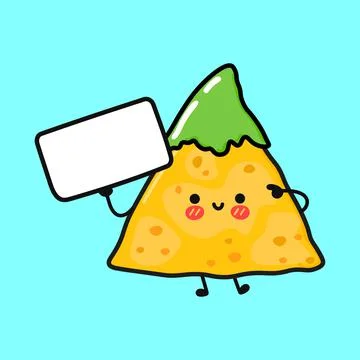 Cute funny nachos with poster. Vector hand drawn cartoon kawaii illustration  Stock Illustration