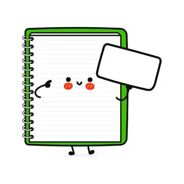 Cute funny note pad with poster. Vector hand drawn cartoon kawaii character i Stock Illustration