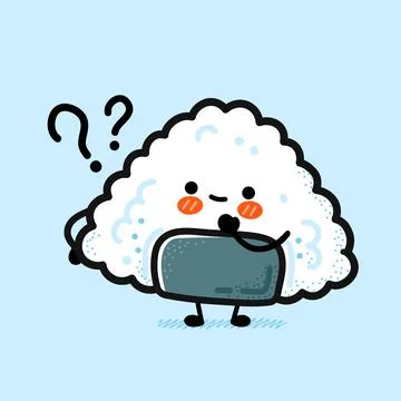 Cute funny onigiri with question marks. Vector hand drawn cartoon kawaii Stock Illustration