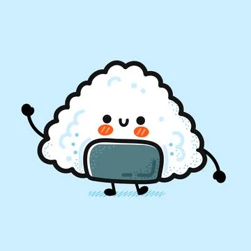 Cute funny onigiri. Vector hand drawn cartoon kawaii character illustration icon Stock Illustration