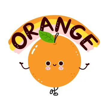 Cute funny orange fruit. Vector flat line cartoon kawaii character illustration Stock Illustration